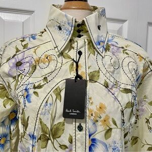 Paul Smith Cream and Green Patterned Shirt Size Large